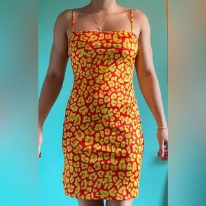 Red and Yellow Cheetah Print Coquette Y2k Mini Dress